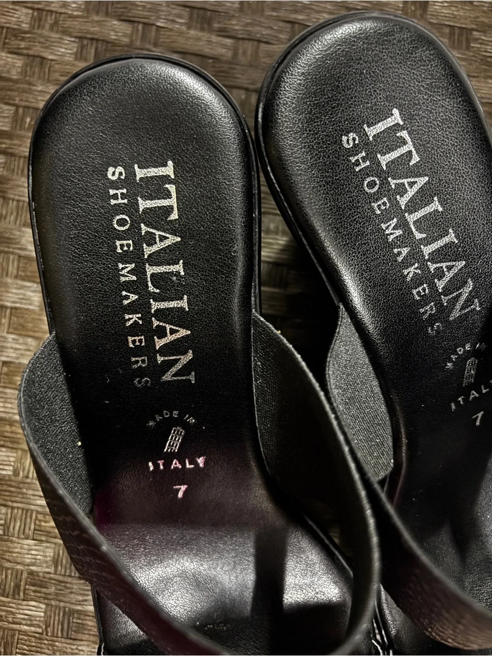 Italian Shoemakers Black Patent and Matte Platform Wedge Slides